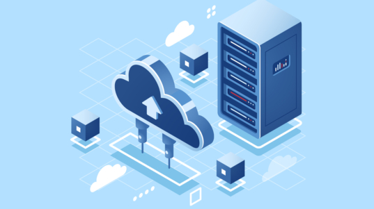 Technology of cloud data storage, server room rack, database and data center isometric icon, abstract concept, download and upload file in internet repository, flat vector blue